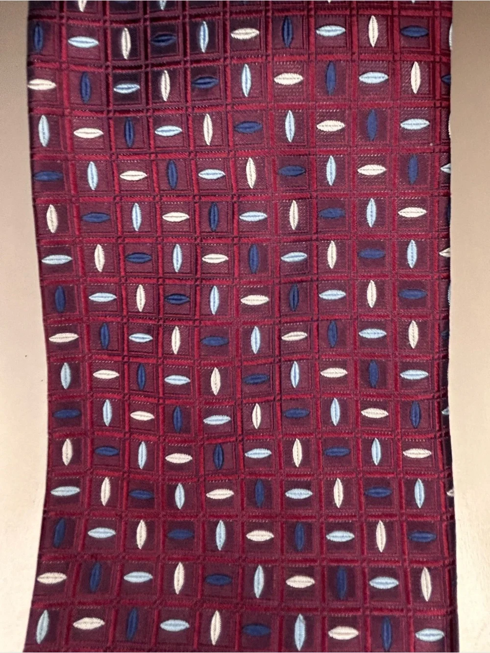 Equestrian Firenze 100% Silk Tie Made in Italy Burgundy Blue Geometric